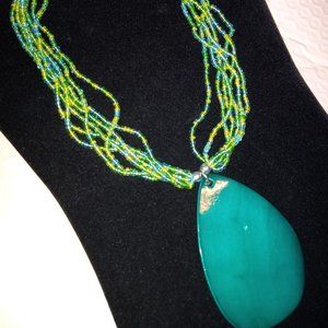 Multi Strand Green Beaded Shell Necklace and Earring Set